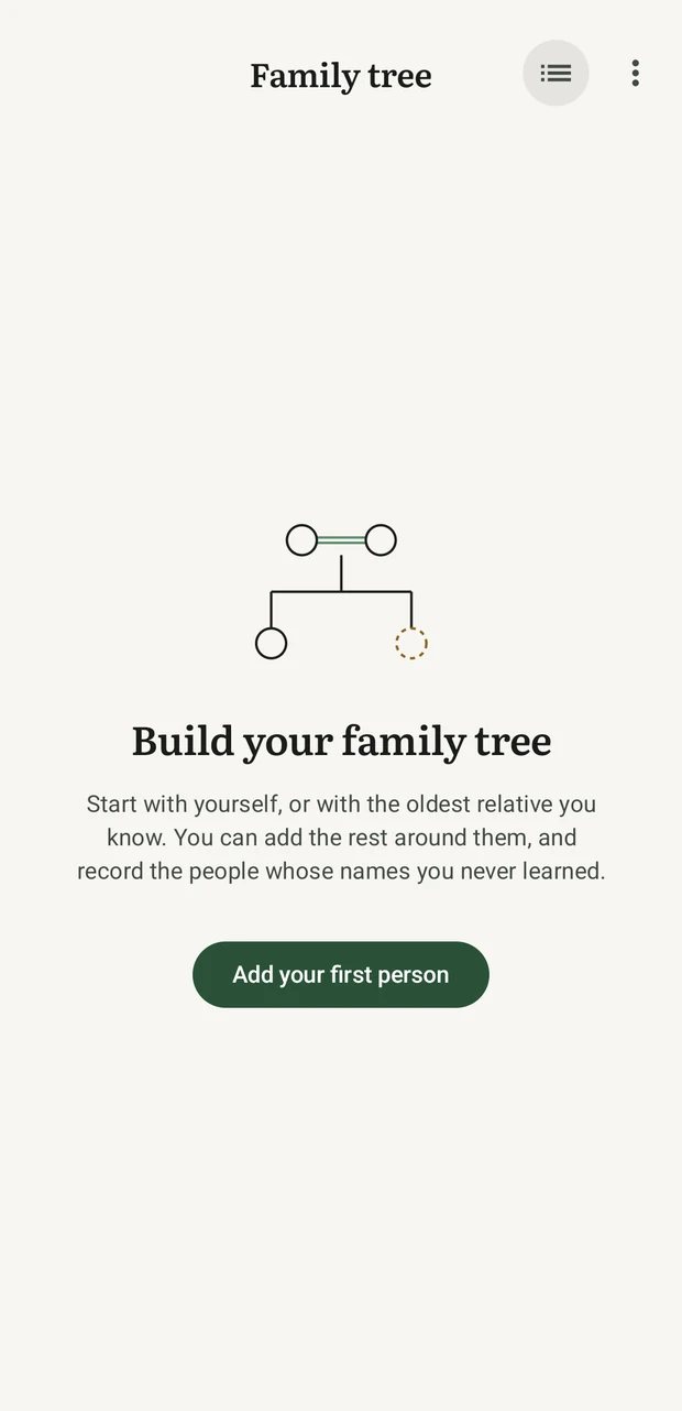 The empty state, inviting you to add your first person.